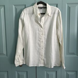 Victoria Holley Vtg Womens White Linen Button Up Blouse Medium Classic Basic